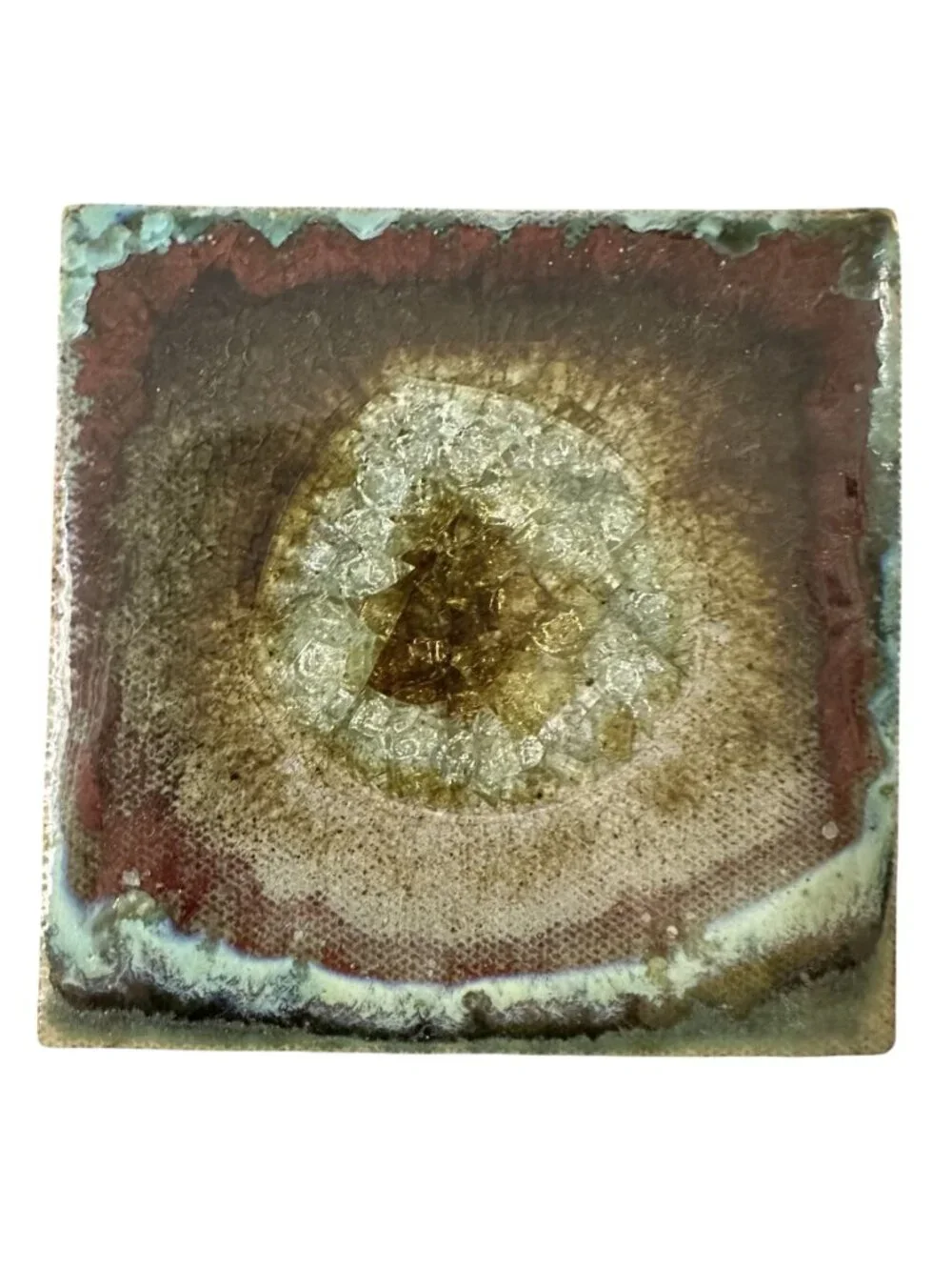 Anthropologie Geode Coaster Blue Crushed Crackle Glass Stoneware Tile 4